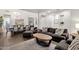 Inviting living room with dark wood floors, open floorplan, and comfortable gray couches at 1356 E Flamingo Ct, Gilbert, AZ 85297