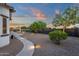 Tranquil backyard featuring manicured landscaping, mature trees, and stone accents at 20165 E Via Del Palo Dr, Queen Creek, AZ 85142