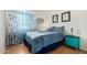 Cozy bedroom with a blue bed, matching curtains, and charming decor at 6018 W Villa Maria Dr, Glendale, AZ 85308