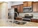 Close up of kitchen with stainless steel appliances, granite countertops and a stainless steel sink at 7973 S Peppertree Ct, Gilbert, AZ 85298