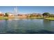 Serene pond with a fountain and views of the surrounding neighborhood and mountains in the distance at 7973 S Peppertree Ct, Gilbert, AZ 85298