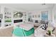Bright living room with fireplace, a large TV and a sectional sofa at 29228 N 48Th St, Cave Creek, AZ 85331