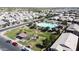 Overhead view of a community park featuring a pool, picnic area, and landscaped green spaces at 3877 E Oxford Ln, Gilbert, AZ 85295