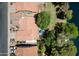 Aerial view of a backyard with a large shade tree, patio set, and a beautiful view of the community lake at 401 N Cholla St, Chandler, AZ 85224