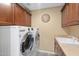 Well-equipped laundry room with washer, dryer, storage cabinets, and utility sink at 4347 N 24Th Way, Phoenix, AZ 85016