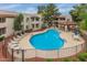 Community pool surrounded by lounge furniture, landscaping, and several apartment buildings at 750 E Northern E Ave # 2145, Phoenix, AZ 85020
