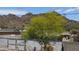 Backyard featuring a mountain backdrop, trees, and a fence at 1130 E Butler Dr # B4, Phoenix, AZ 85020