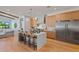 Open kitchen with modern island, seating, stainless appliances, and connection to living space at 4107 E Edgemont Ave, Phoenix, AZ 85008