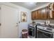 A well-equipped laundry room features modern washer and dryer and wooden cabinets at 9705 E Mountain View Rd # 1096, Scottsdale, AZ 85258