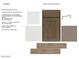 Selection of interior design finishes showcasing cabinet, countertop, flooring, and backsplash samples at 18383 W Monte Lindo Ln, Surprise, AZ 85387