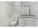 Bathroom with tub, shower, toilet, and vanity with gray countertop at 23068 E Stacey Rd, Queen Creek, AZ 85142
