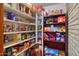 Well-stocked pantry featuring ample shelving filled with a variety of food items and household supplies at 2424 E Ivy St, Mesa, AZ 85213