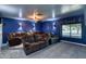 Home theater room with comfortable reclining seating and dim lighting for an immersive viewing experience at 2424 E Ivy St, Mesa, AZ 85213