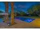 Lush backyard featuring a pristine pool with lights, framed by palm trees and lounge chairs at 6648 E Horseshoe Rd, Paradise Valley, AZ 85253