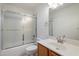 Well-lit bathroom featuring a shower-tub combo, a mirrored vanity, and modern white fixtures at 7565 N Vía De La Siesta --, Scottsdale, AZ 85258