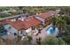 Aerial view of property showcasing the pool, outdoor kitchen, landscaping, and tile roof at 8514 E Country Club Trl, Scottsdale, AZ 85255