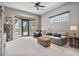 Cozy living room with patterned glass windows, comfortable seating, and stylish decor at 8514 E Country Club Trl, Scottsdale, AZ 85255