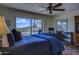 Tranquil bedroom showcases a ceiling fan, an area rug, and a wall of windows to scenic views at 1401 E Boulder Pass Pass, Carefree, AZ 85377