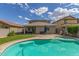 Enjoy the tranquility of this backyard pool with stone accents, artificial turf, and covered patio for outdoor entertaining at 15812 W Lisbon Ln, Surprise, AZ 85379