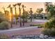 Evening view of a community with palm trees, a walkway, and desert landscaping at 22208 N San Ramon Dr, Sun City West, AZ 85375
