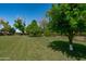 Lush backyard with mature trees, offering shade and tranquility with beautifully maintained green lawn at 10532 W Catalina Dr, Avondale, AZ 85392