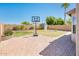 Well-maintained backyard with verdant lawn, convenient shed, brick patio, and a basketball hoop, perfect for outdoor fun at 1144 E Elm Rd, San Tan Valley, AZ 85140
