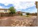 Spacious backyard with brick pavers, gravel accents, mature trees, and a white storage container at 14205 N 136Th Ln, Surprise, AZ 85379