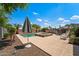 Beautiful backyard featuring a refreshing pool, lush palm trees, and comfortable seating areas at 14916 W Georgia Dr, Surprise, AZ 85379