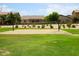 A lush green lawn surrounds a sand volleyball court near lovely homes, creating an active outdoor community at 28834 N Spur Dr, San Tan Valley, AZ 85143