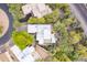 Aerial shot of a well-manicured property with a spacious layout, lush landscaping, and access to a nearby road at 39017 N Habitat Cir, Cave Creek, AZ 85331