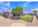 Large backyard with manicured lawn, patio, mature tree, and ample space for outdoor activities at 6749 E Ellis St, Mesa, AZ 85205
