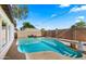 Private backyard pool with brick surround and privacy wall at 6907 E Portland St, Scottsdale, AZ 85257