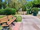 Inviting community park featuring walking path, pet waste station, shaded bench and beautifully maintained green spaces at 786 Cinnabar Dr, Apache Junction, AZ 85119