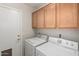 Well-equipped laundry room featuring upper cabinets and modern washer and dryer units at 1245 E Emile Zola Ave, Phoenix, AZ 85022