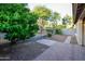 Picturesque backyard with mature citrus trees, gravel landscaping, pavers, and wrought iron fence for a serene outdoor space at 21050 E Tierra Grande --, Queen Creek, AZ 85142