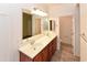 Bright bathroom featuring double sinks, wood cabinets, large mirror and vanity lighting at 21050 E Tierra Grande --, Queen Creek, AZ 85142