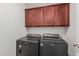 Laundry room with overhead cabinets and modern washer and dryer units at 3300 N Coronado St, Chandler, AZ 85224