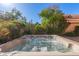 Relaxing backyard hot tub surrounded by lush greenery and desert landscaping at 6459 E Sugarloaf St, Mesa, AZ 85215