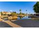 Scenic water feature surrounded by lush landscaping adds tranquility and charm to the community at 8606 W Caribbean Ln, Peoria, AZ 85381