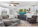 Cozy living room featuring a large sectional, entertainment center, and plush armchair at 9856 E Palladium Dr, Mesa, AZ 85212