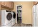 This laundry room has a side by side washer and dryer, with plenty of extra storage at 12548 E Cloud Rd, Chandler, AZ 85249