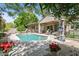 Stunning backyard features a sparkling pool, covered patio, lush landscaping, and a serene seating area at 26271 N 46Th St, Phoenix, AZ 85050