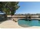 Sparkling pool with clear blue water, rock accents, and a lush, landscaped yard at 2641 E Brooks St, Gilbert, AZ 85296