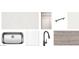 Selection of kitchen materials including a stainless steel sink, white cabinets, quartz countertop, tile backsplash, and hardware at 46887 W Old Timer Rd, Maricopa, AZ 85139
