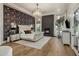 Luxurious main bedroom featuring a fireplace, chandelier, floral wallpaper, and wood flooring at 7327 E La Junta Rd, Scottsdale, AZ 85255