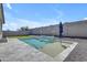 Inviting backyard with pool, waterfall, artificial turf, and patio seating at 11357 E Unger Ave, Mesa, AZ 85212