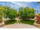 Lush backyard with mature trees, stone walkway, and access to pool, blending privacy and natural beauty at 1590 W Desert Broom Dr, Chandler, AZ 85248