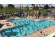 Aerial view of a lively pool aqua fitness class with many participants and palm trees in the background at 1642 E Palm Beach Dr, Chandler, AZ 85249