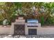 Outdoor barbeque area with a stainless steel grill, storage compartments, surrounded by lush greenery for outdoor cooking at 621 W Desert Ave, Gilbert, AZ 85233