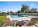 Luxury backyard featuring a large pool, patio seating, and lush landscaping on a sunny day at 8501 E Appaloosa Trl, Scottsdale, AZ 85258